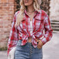 Women Autumn Winter Casual Oversize Loose Plaid Shirt