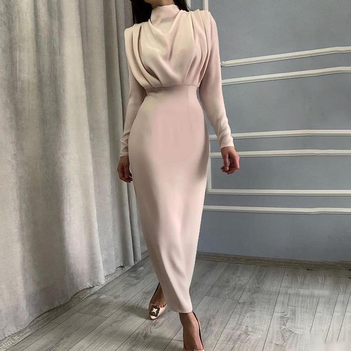 Autumn Waist-Controlled Western Solid Color Long Sleeve Dress