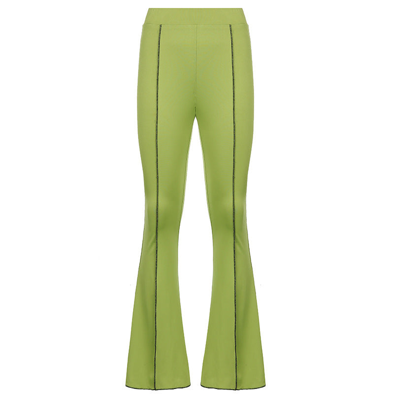 Spring Autumn Solid Color Bell Bottom Pants Slim High Waist Cropped Pants Women