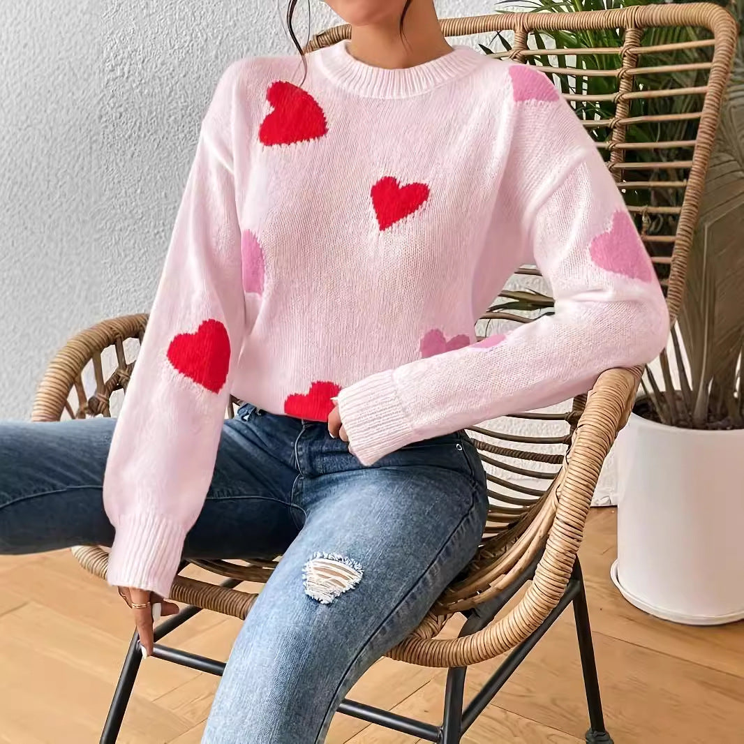 Autumn Winter Wear Love Pattern Pullover Sweater