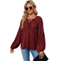 Satin Silk Shirt Women Clothing Lantern Long Sleeve Loose V Neck Lace Up Top