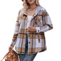 Women Autumn Winter Ladies Hooded Jacket Casual Mid Length Plaid Shirt