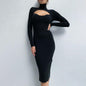 Hollow Out Cutout Knitted Long Sleeve Turtleneck Dress Casual Sexy Women  Commuting Wear Dress