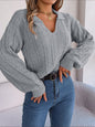 Autumn Winter Casual Polo Collar Solid Color Plaid Long Sleeve Knitted Pullover Sweater Women Clothing