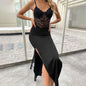 Low Cut Sexy Stitching High Waist Bottoming Dress Split Strap Dress Women