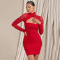 Summer Halterneck off Shoulder Dress Women Fashionable Sexy Long Sleeve Backless Hip