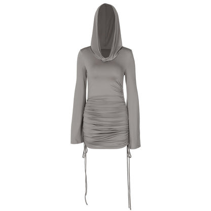 Women Clothing Autumn Sexy Slim Fit Drawstring Hooded Hip Bag Dress Women