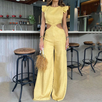 Women Jumpsuit Summer Cropped Outfit Loose Wide Leg Jumpsuit