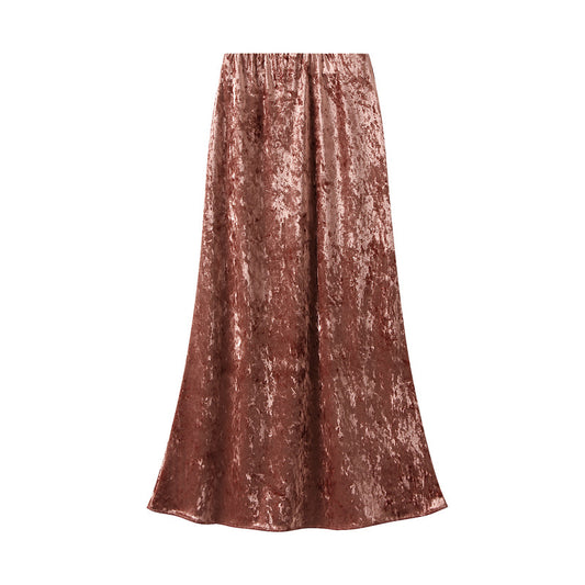 Diamond Velvet Skirt Women Autumn Winter Korean High Waist A line Skirt Mid Length Slimming Expansion Skirt