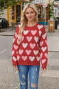 Autumn Winter Valentine Day round Neck Handmade Beaded Heart Peach Pullover Sweater