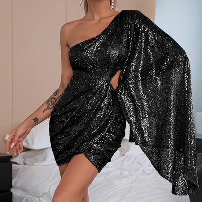 Sequin off Shoulder Hollow Out Cutout Evening Dress Supply Slim Dress