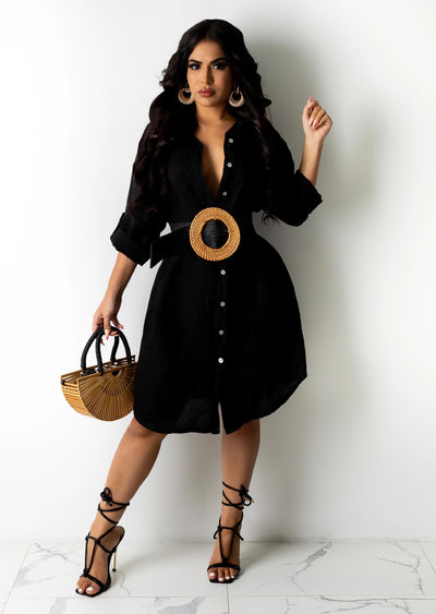 Women Clothing Casual Button Blouse Collar Dress without Belt