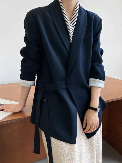 Collar Blazer Women Loose Drape Lace up Blazer