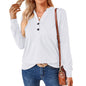 Autumn Winter Solid Color V-neck Button Loose Long-Sleeved T-shirt Top Ladies