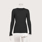 Hollow Out Cutout Sweater Spring Summer Sexy Slim Fit Cashmere Round Neck Long Sleeve Thin Sunken Stripe Sweater