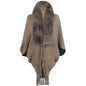 Autumn Winter Fur Collar Tassel Shawl Women Knitted Cape Coat