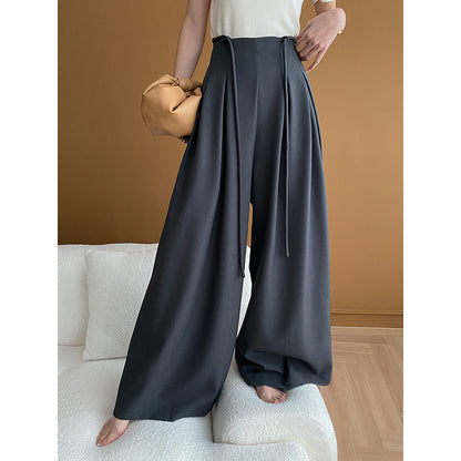 Niche Designer Office High Waist Lace Up Drooping Slimming Wide Leg Pants