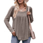 Women Autumn Winter Casual Square Collar Pleated Long Sleeve T shirt