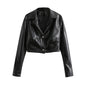 Sweet Cool Crocodile Pattern Short High Waist Leather Jacket New Wild Women Coat