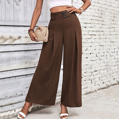 Summer Women Clothing Solid Color High Waist Wide Leg Casual Pants Summer Women