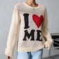 Casual Love Sweater Loose Lazy round Neck Jacquard Knitted Top Pullover Long Sleeve Sweater