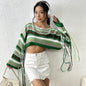 Women Rainbow Striped Fringed Sweater Sexy Ultra Short Cropped Loose Sweater