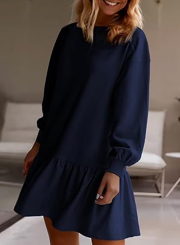 Women Clothing Crisscross Neckline Round Neck Long Sleeve Casual Sweatshirt Dress