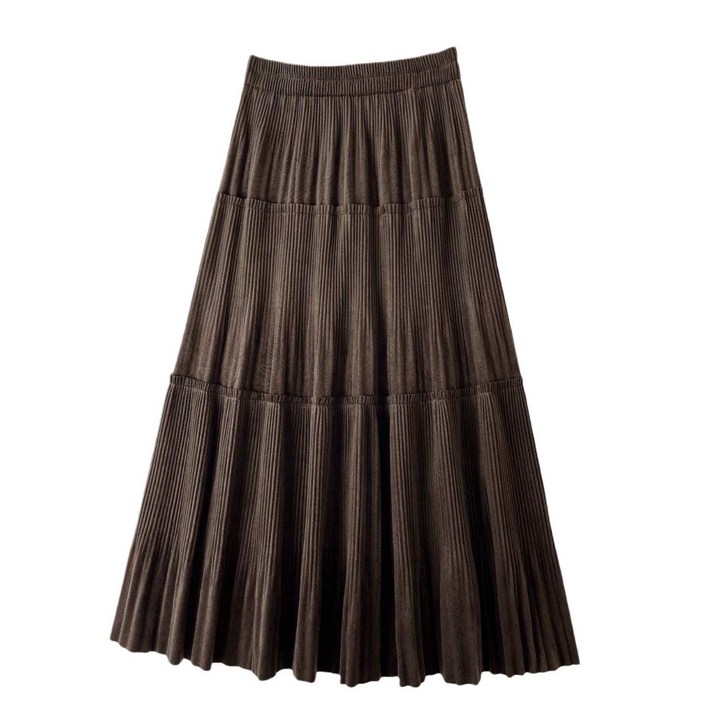 Pleuche Pleated Skirt Women Autumn Skirt Medium Long Trousers High Waist Casual A Line Big Hem Dress