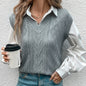 Fall Women Clothing Twisted V Neck Solid Color Sweater Vest