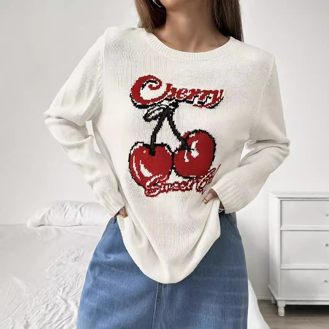 Autumn Winter Wear Cute Cherry Pattern Pullover