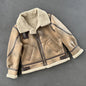 Faux Shearling Jacket Women Leather Coat Collared Warm Motorcycle Wind Coat Loose Fleece Padded Coat Autumn Winter Clothing