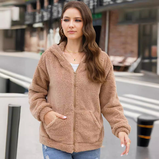 Loose Casual Thickening Hooded Plush Coat