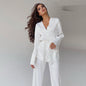 Summer Comfortable Skin Friendly Cardigan Lace up Ice Silk Robe Blouse Pants Pajamas Ladies Homewear