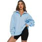 Zipper Collared Size  Independent Stand Foreign Trade Ladies Solid Color Loose Versatile Top Sweatshirt