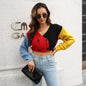 Double Breasted Stitching Contrast Color Knitted Sweater Cardigan Cropped Coat Women Long Sleeve Autumn Winter Women