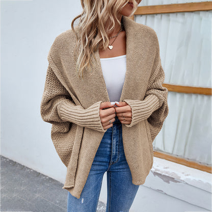 Autumn Winter Women Knitted Sweater Solid Color Batwing Sleeve Sweater Cardigan Coat Women