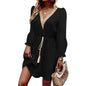 Arrival Short Lantern Long Sleeve Lace Tassel Belt Dress Gown