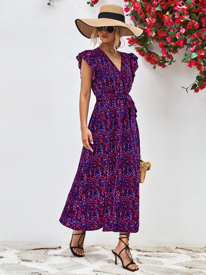 Popular V neck Split Printed Dress