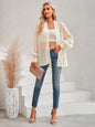 Autumn Winter Women Casual Solid Color Loose Smocking Jacquard Cardigan Top