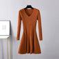 Autumn Winter Woolen  Base Knitting Dress Women Waist Slimming Mid Length Inner Wear A line