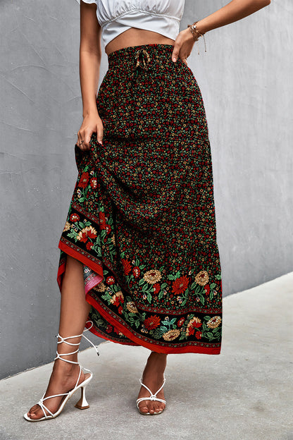 Women Clothing Spring Summer High Waist Floral Long Skirt