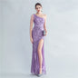 Sequ Positioning Floral With Silk Satin Oblique Shoulder Beaded Fishtail Dress Evening Dress