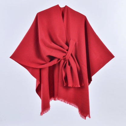 Women Spring Scarf Shawl All Match Solid Color Four Seasons Imitation Cashmere Split Cloak