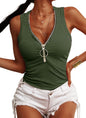 Summer Women Clothing Thread Zipper Slim Fit Vest Top T-shirt