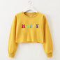 Women Clothing Autumn Winter Internet Celebrity Happy Letter Graphic Printed round Neck Loose Short Long Sleeve Sweater