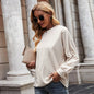 Sweater Solid Color Stitching Autumn Women Outerwear Loose Simple round Neck Long Sleeve  Top Tide