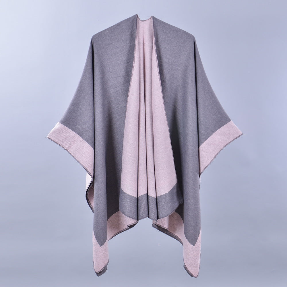 Women Spring Scarf Shawl All Match Solid Color Four Seasons Imitation Cashmere Split Cloak