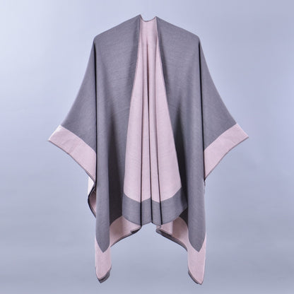 Women Spring Scarf Shawl All Match Solid Color Four Seasons Imitation Cashmere Split Cloak