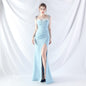 Double Binding Waist Shaping Beltloop Adjustable Satin Evening Dress