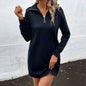 Women Wear Autumn Winter Long Sleeve Solid Color Collar Zipper Woolen Dress